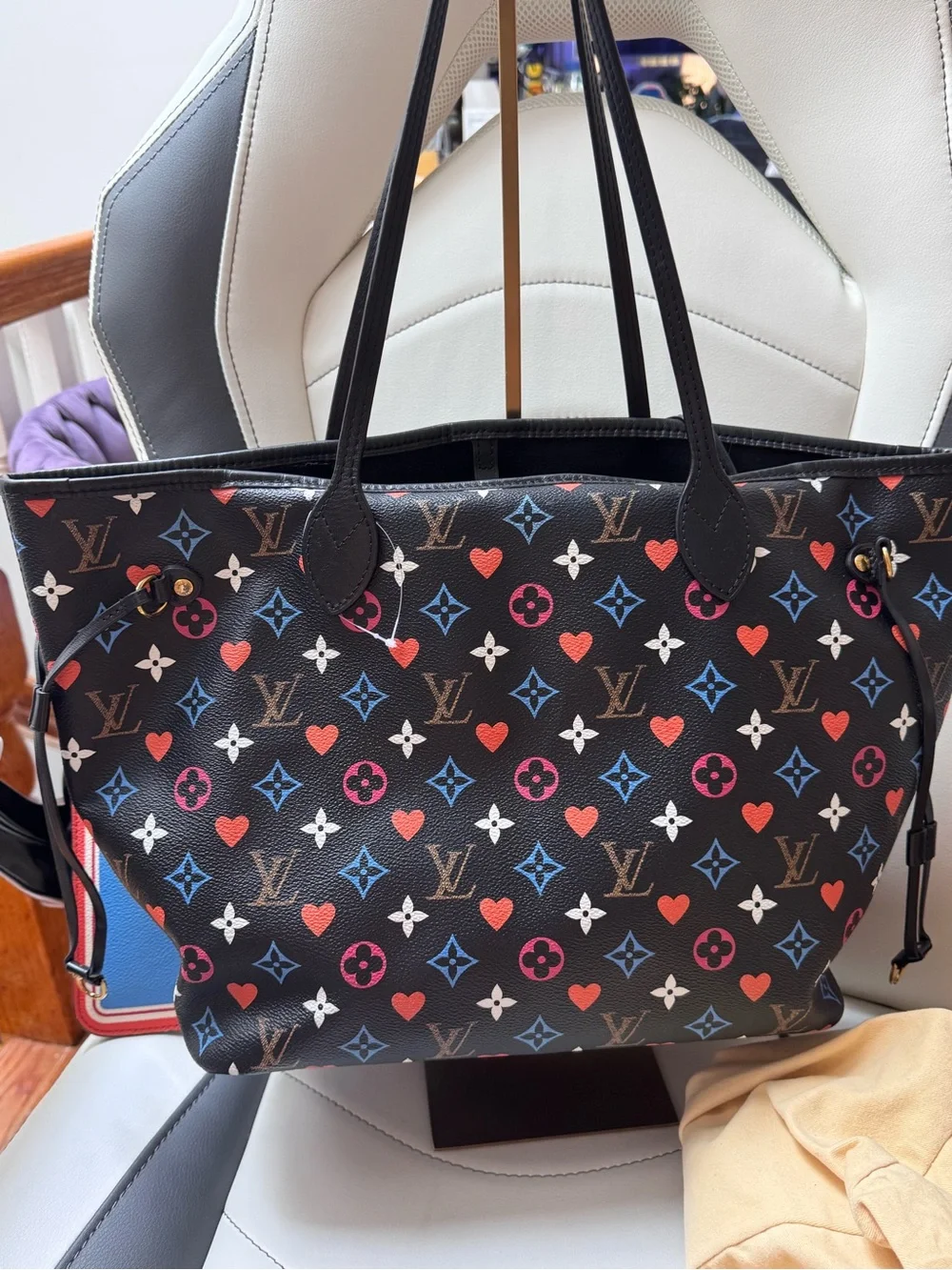 Louis Vuitton Black Monogram Playing Card Tote limited edition bag mm size